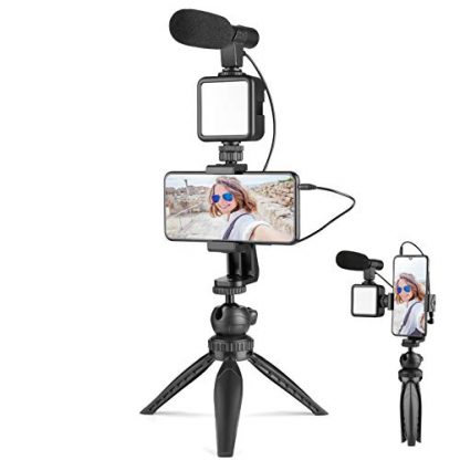 Smartphone Camera Video Kit, Video Microphone Vlogging kit, Video Rig with LED Light, Phone Holder, Tripod Compatible with iPhone, Android for Vlogging, YouTube, Tik Tok, Filming, Photography